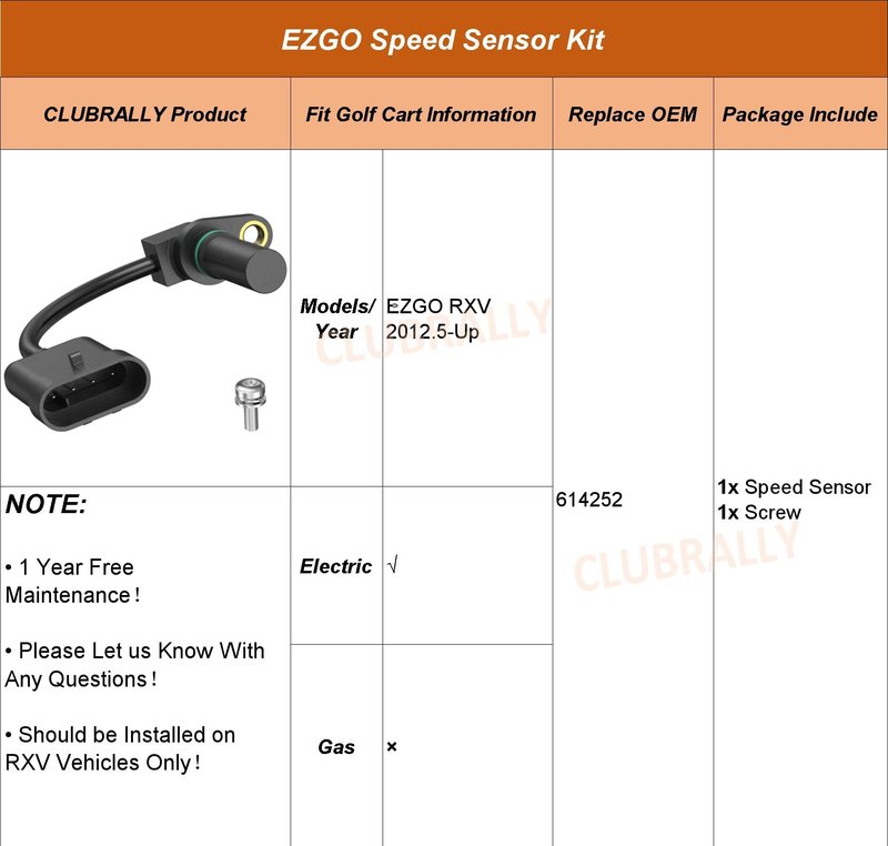 CLUBRALLY Speed Sensor Kit 614252 for EZGO RXV Golf Cart