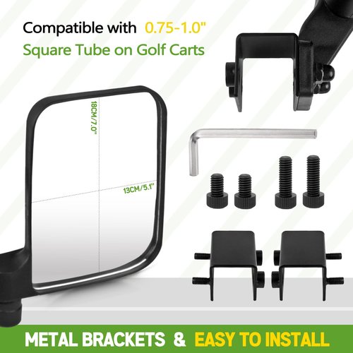 UNIGT Golf Cart Side Mirrors Compatible with Club Car EZ-GO Yamaha and Others No-Drilling Needed Universal Mount to 0.75"-1.0" Windshield Tube