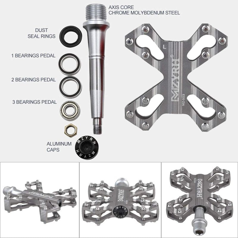 ThinkTop 3 Bearing Ultralight MTB BMX Road Mountain Bike Pedals Platform Flat Aluminum Sealed Ever Lubricate Bearing Axle 9/16 Inch,Gray