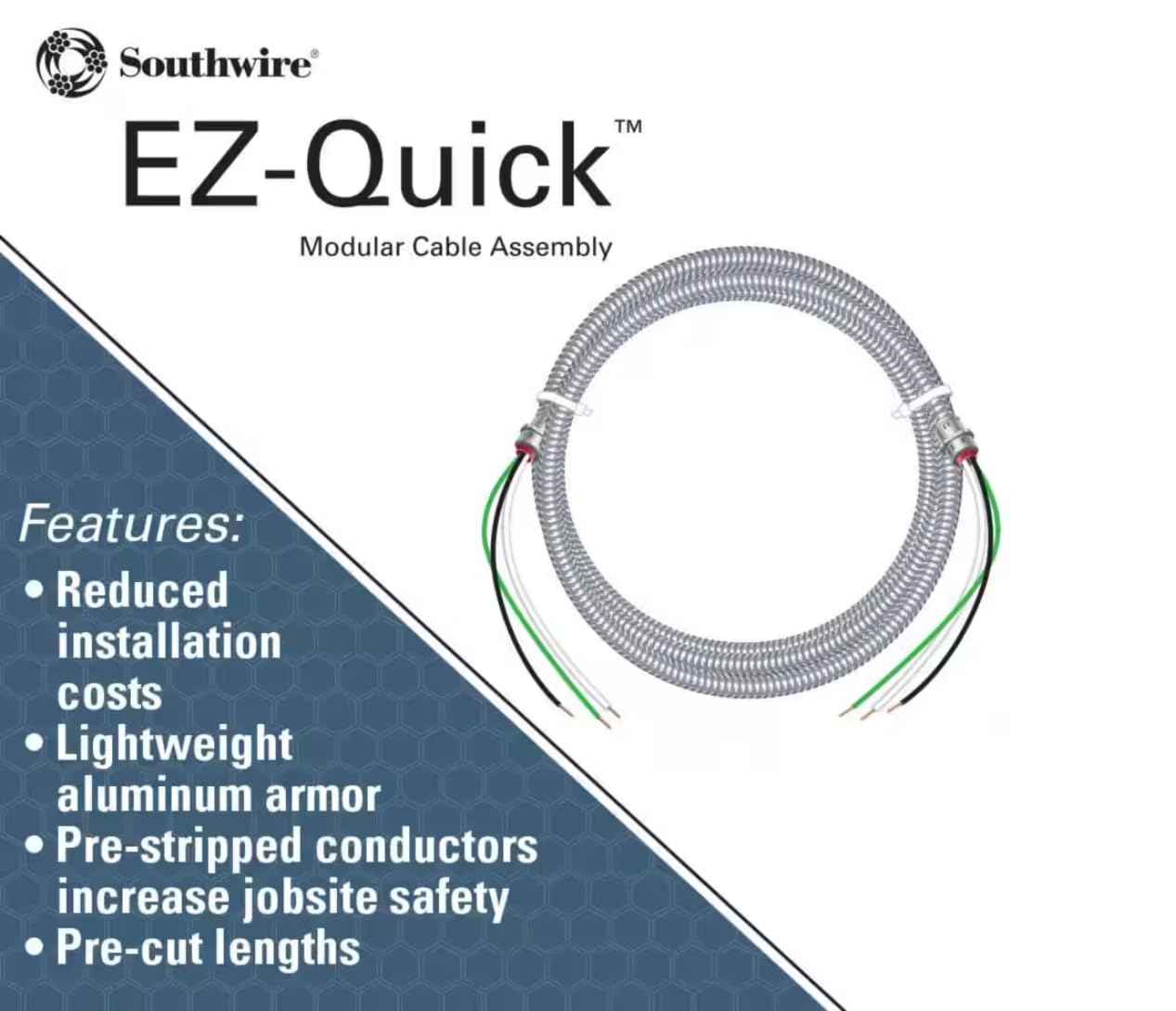 Southwire #56482114 8 ft, 12/2 Solid CU MC (Metal Clad) Armorlite Modular Assembly Quick Cable Whip