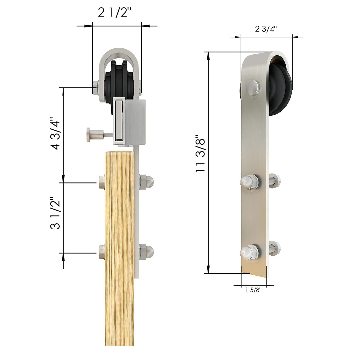 JUBEST 6.6FT Brushed Nickel Sliding Barn Door Hardware Kit Smoothly and Quietly J Shape Hanger Roller Flat Track Kit,Heavy Duty Nickle Barn Door Track,Easy to Install