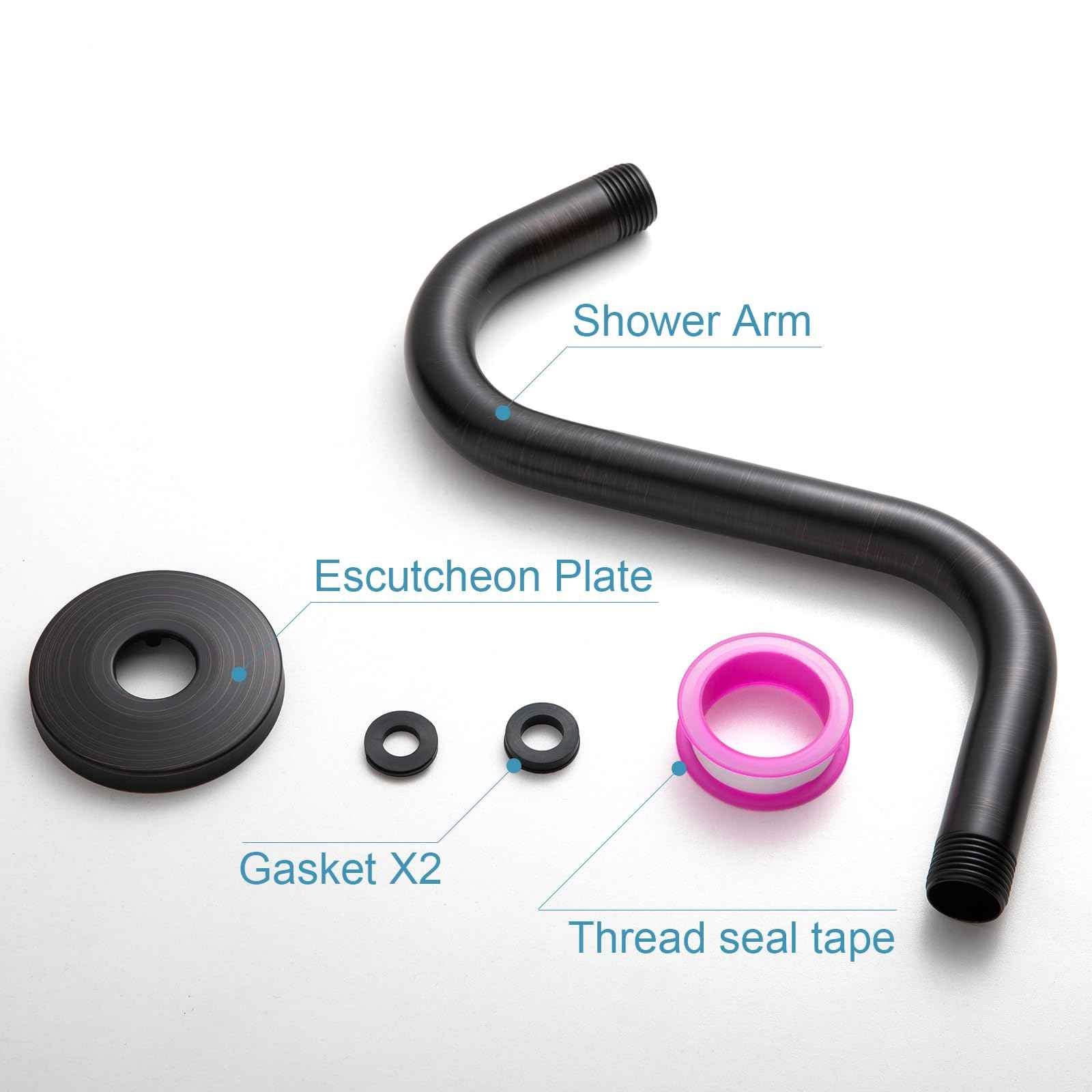 OFFO Shower Head Extension Arm 8 in, Oil Rubbed Bronze S Shaped Shower Arm with Flange High Rise Goose Neck Shower Extension