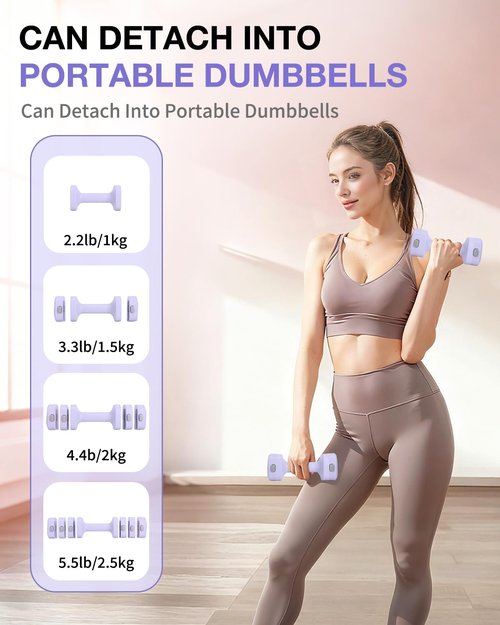 Adjustable 2-in-1 Dumbbell & Kettlebell Set, Free Hand Weight 4.4lb~11lb for Home Gym Training, Purple