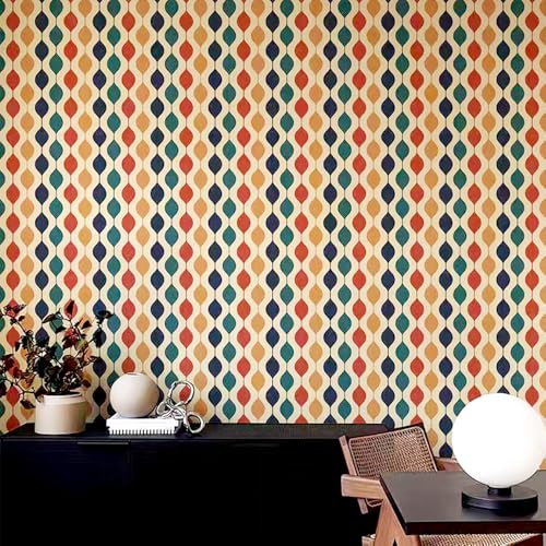 Vintage Retro Wallpaper, Colored Geometric Abstract Wall Paper Peel and Stick 70s Style Wallpaper Self-Adhesive Shelf Liner Funitures Dresser Drawer Cabinet Decor Walls Decal 15.7X118 Inches