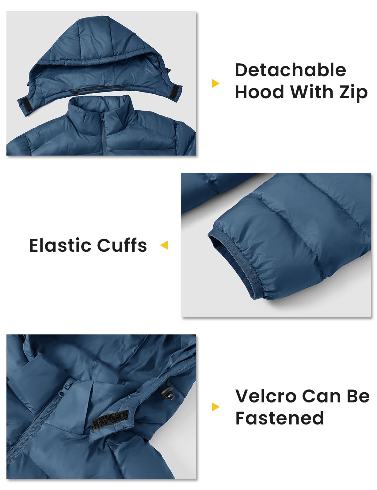 TBMPOY Men's Lightweight Puffer Down Jackets Detachable Hood Water-Resistant Winter Coat Hooded Insulated for Travel Ski Blue M
