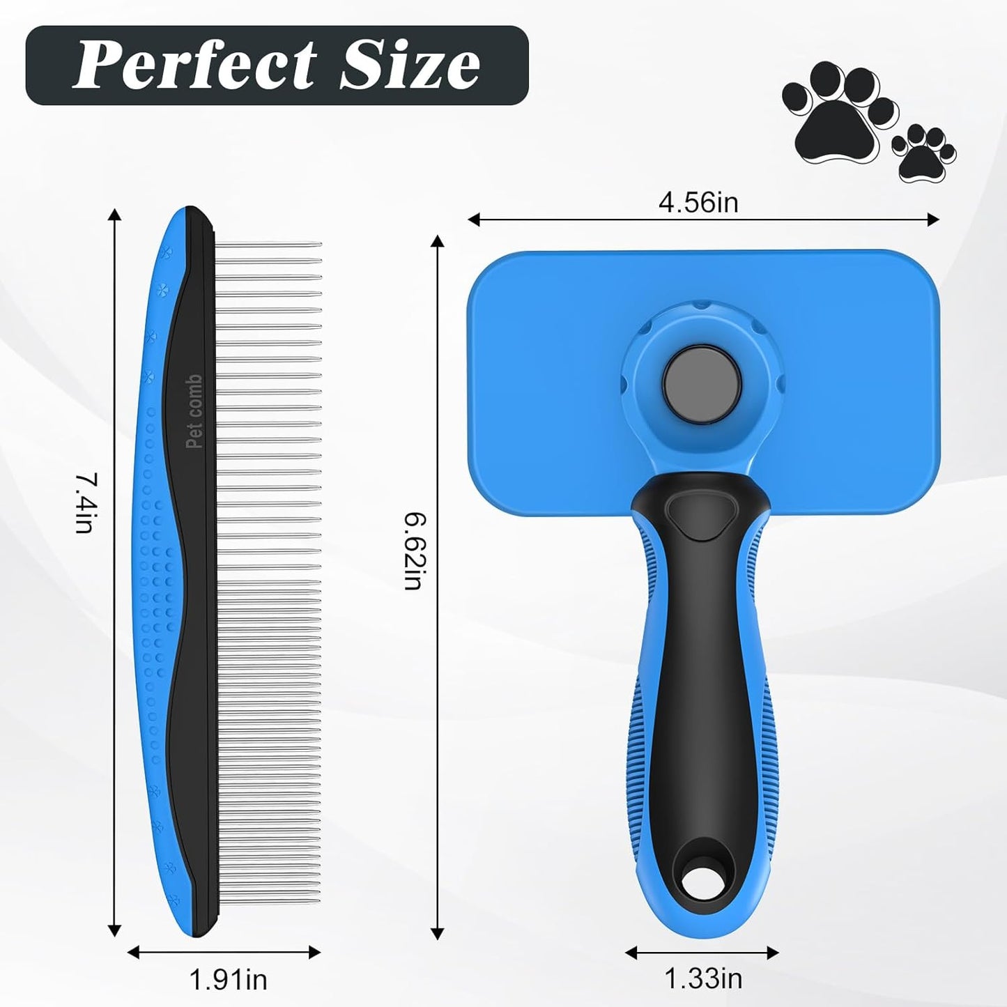 Skiennix Self-Cleaning Slicker Brush & Dog Comb - Gentle Deshedding Tool for All Pets | Blue, 2PCS