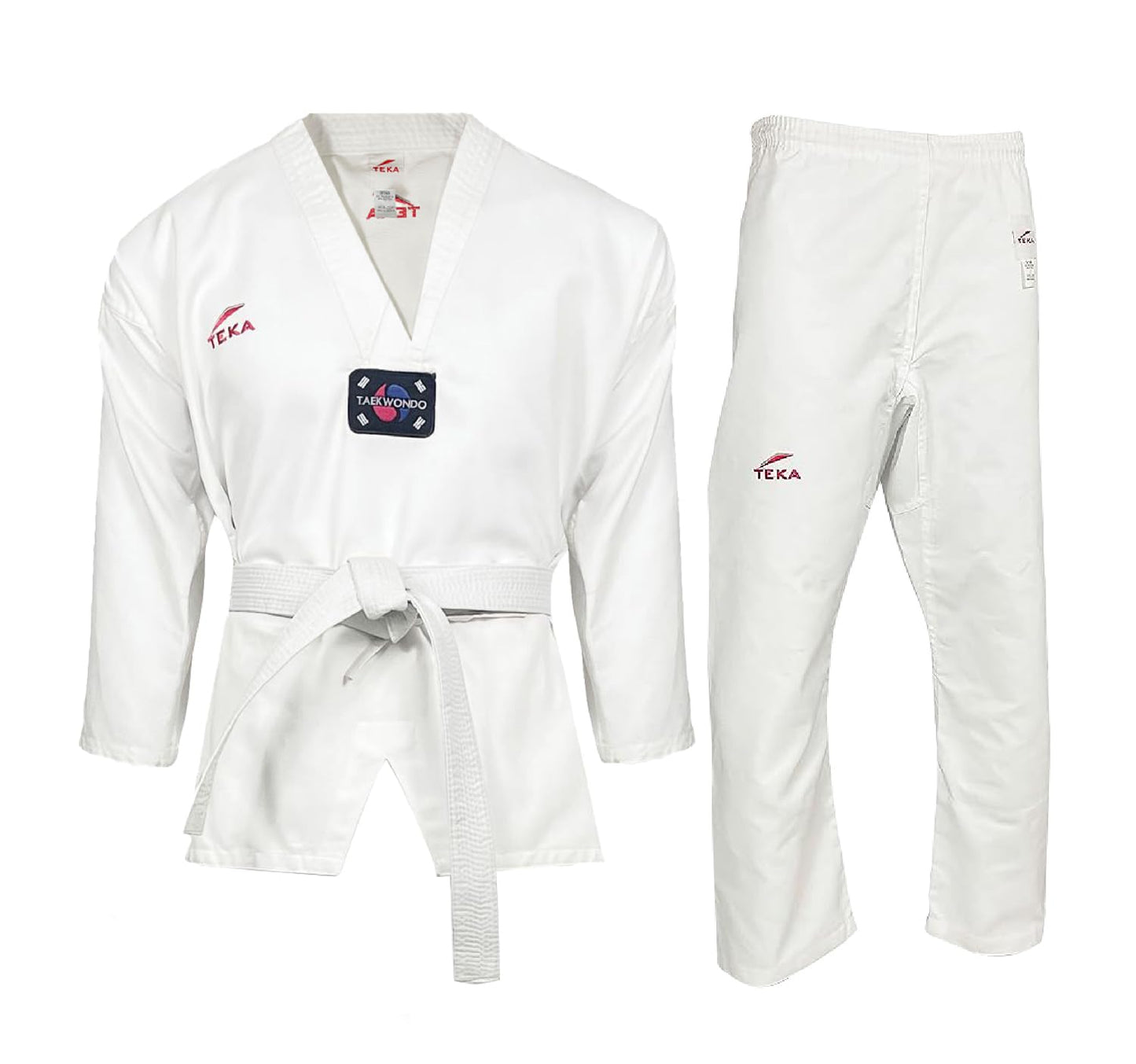 Victorbudo USA Teka Taekwondo Uniform with Free Belt 8-oz Lightweight Martial Arts Training Competition Uniform Gi Size 00-6 (US, Numeric, 1, Regular, Regular)