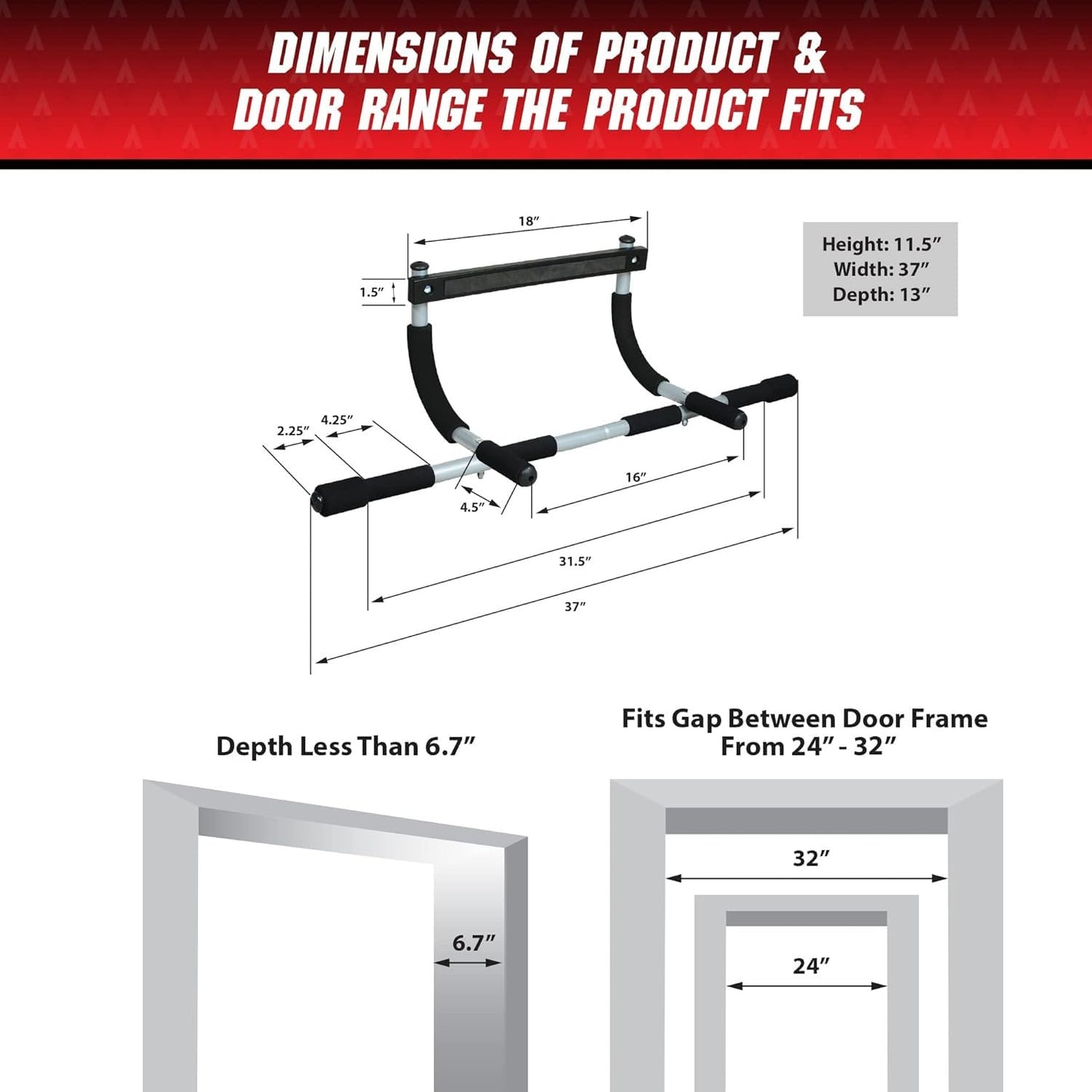 Iron Gym Pull Up Bars - Total Upper Body Workout Bar for Doorway, Adjustable Width Locking, No Screws Portable Door Frame Horizontal Chin-up Bar, Fitness Exercise & Training Equipment for Home