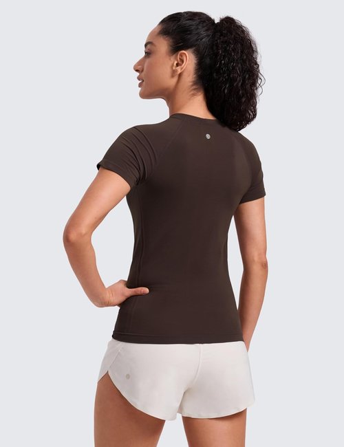 CRZ YOGA Seamless Workout Tops for Women - Breathable Short Sleeve Athletic Tees | Hip Length Gym Shirts