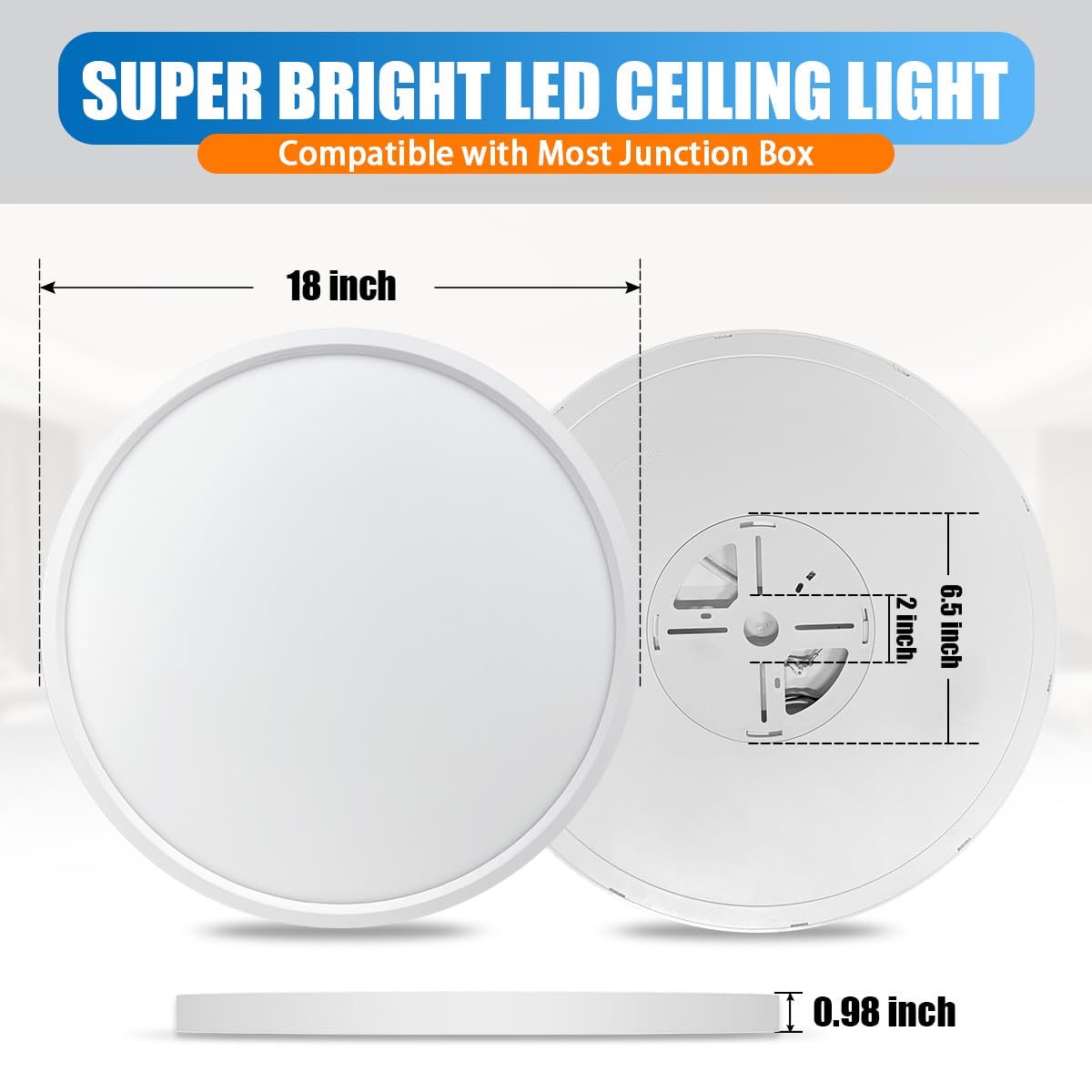 Allsmartlife LED Flush Mount Ceiling Light 4-Pack, 18 inch Thin Round Flat Panel Light 36W 4650lm, 3000K/4000K/6500K Dimmable, White Light Fixtures Ceiling Mount for Kitchen, Bedroom