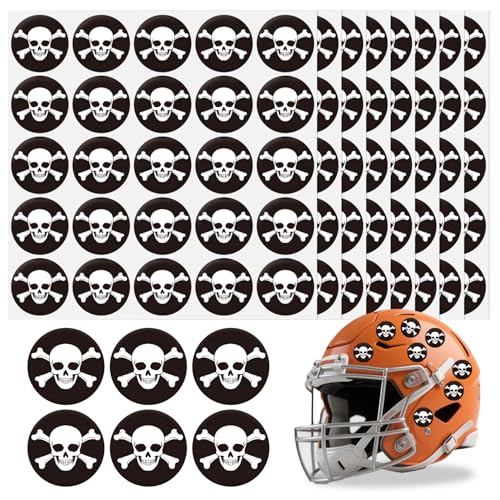 Skull Helmet Stickers - 200 Pcs Self-Adhesive Decals - Black Print White