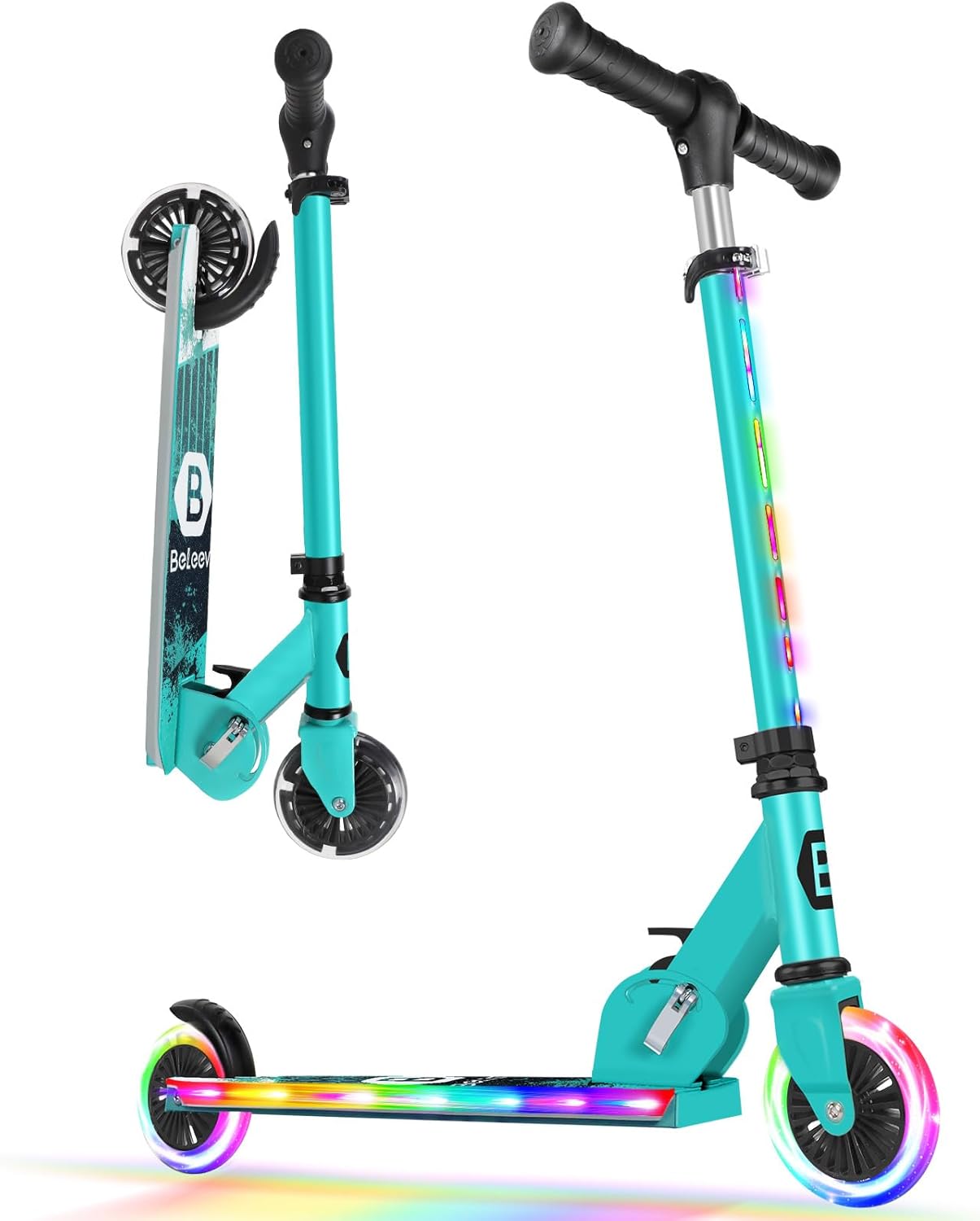 BELEEV V2 Kids Scooter - Light-Up Wheels & Adjustable Height, Foldable Design for Ages 3-12