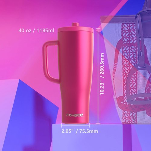 FOHGEE 40oz Insulated Tumblers - 2-Pack with Straw Lid & Handle Lid | Leakproof Design