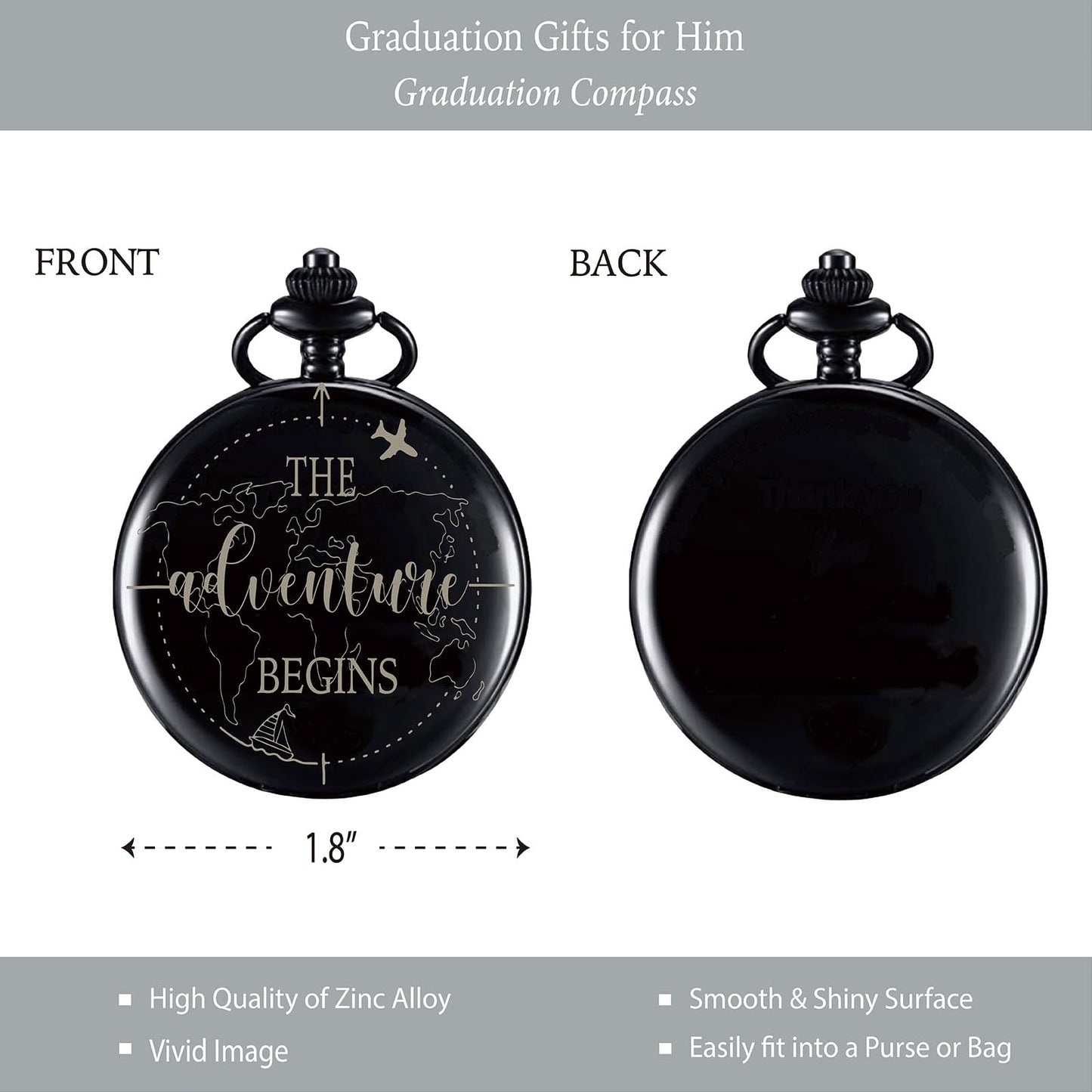 The Adventure Begin Compass Pocket Black with Keychain, College High School Boot Camp Graduation Gifts, Graduation Compass Gifts for Him Men Friends, Inspirational Keepsake Gifts Ideas for Grads