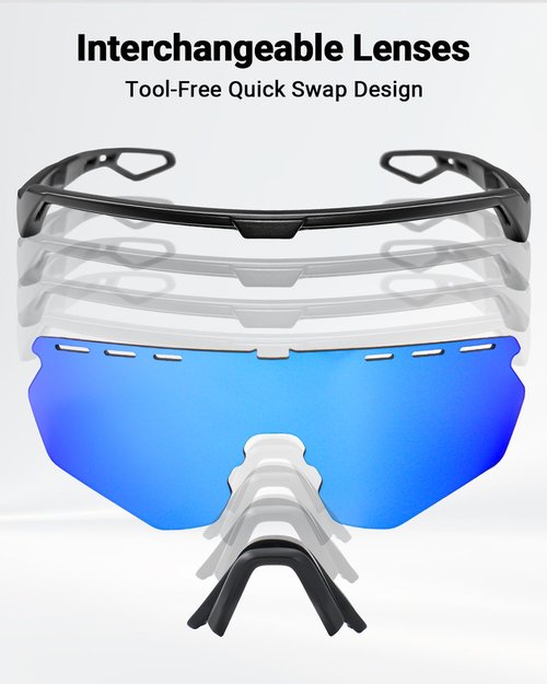 Meeloog Sports Sunglasses for Men Women Youth, UV Protection Wrap Around Glasses for Cycling Running Baseball Pickleball (P1 Black Frame/Blue Mirrored Lens)