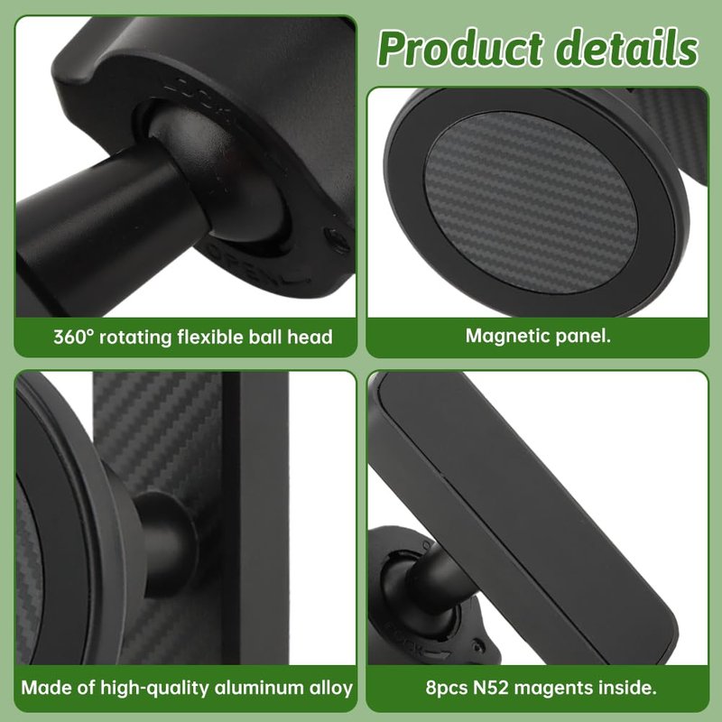 Magnetic Golf Cart Phone Holder, Aluminum Phone Mount with N52 Magnets Golf Cart Accessories, Compatible with MagSafe iPhone 16 15 14 13 12 Series Mini, Magnets for Any Iron Metal Surface