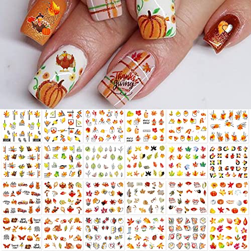24 Sheets Fall Nail Art Stickers - Autumn Water Transfer Decals