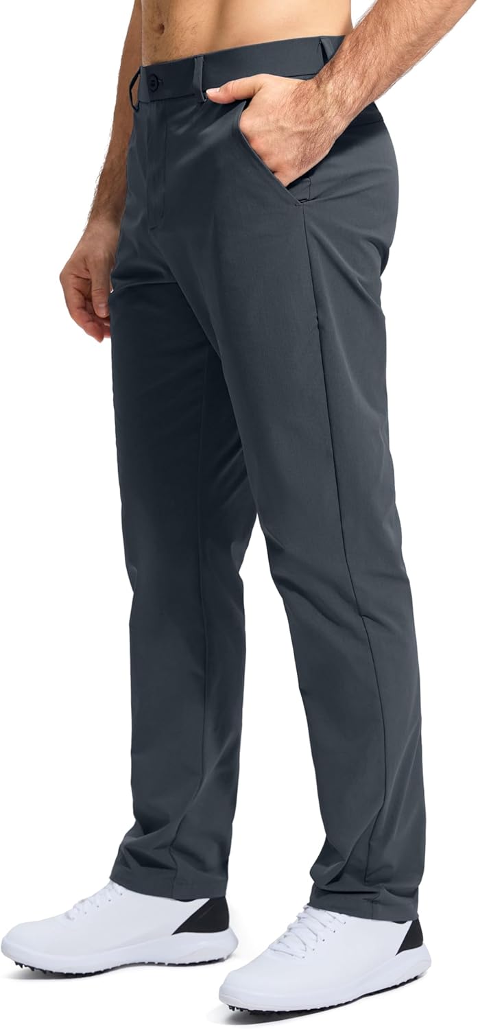Pudolla Men's Golf Pants - Lightweight Stretch Dress Slacks | Quick-Dry Casual Trousers with Pockets (30"/32"/34")