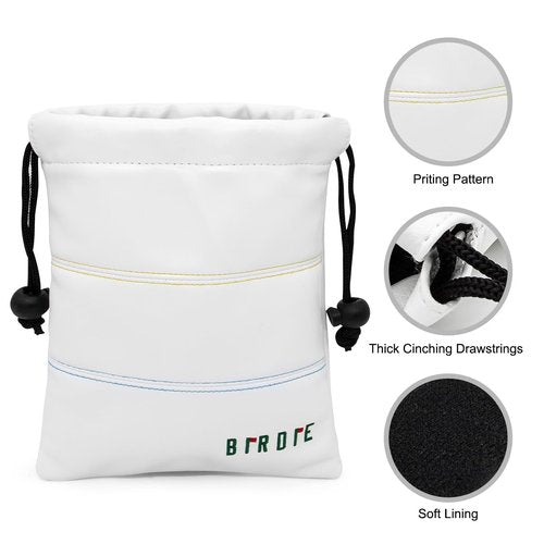 Aliennana Golf Valuables Pouch, Leather Tee Pouch with Drawstring Closure Balls Tees Handbag Portable Golf Ball Accessories for Men Women(Birdie)