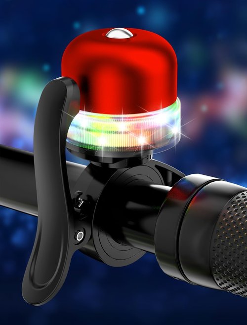 Bike Bell for Kids & Adults, Light up Bike Accessories Adjustable with Ferrules Fit for 0.74-1.25in(19-31.8mm) Bicycle Handlebars, Aluminum Made & Crisp Sound for Mountain Dirt Road Bike Ebike(Red)