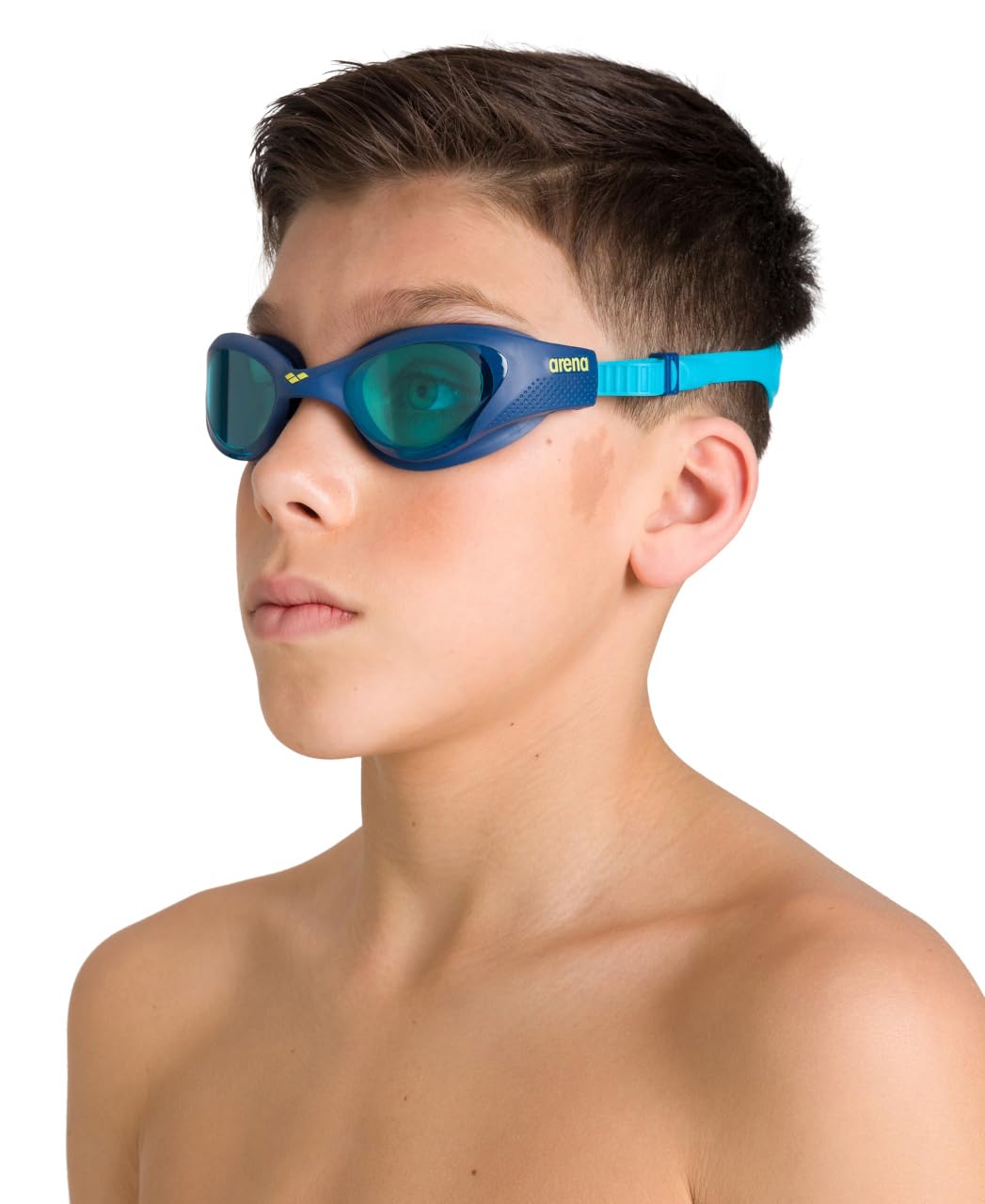 ARENA Unisex Youth The One Swim Goggles for Kids Ages 6 to 12 Watertight Fit Orbit-Proof Seals Anti-Fog Coated Non-Mirror Lens, Light Blue/Red/Blue