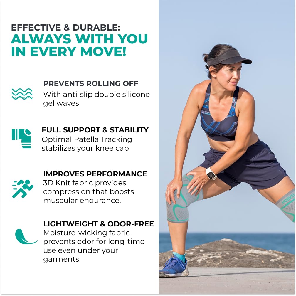 Modvel Compression Knee Brace - 2-Pack Support Sleeves for Running & Pain Relief | Meniscus & ACL Recovery