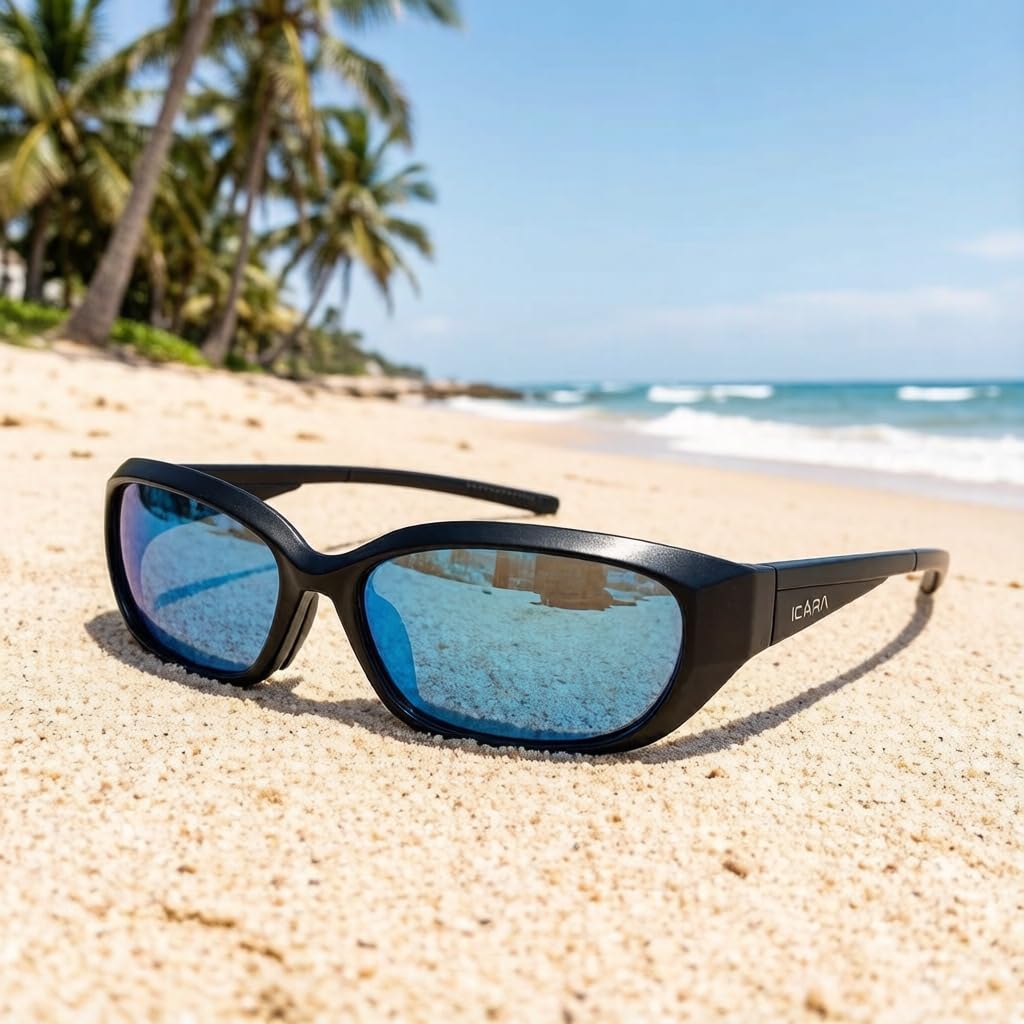 ICARA Polarized Sport Sunglasses for Men Women, UV400 Protection TR90 Frame, Ideal for Driving Cycling Fishing Running (Black Frame/Blue Lens)