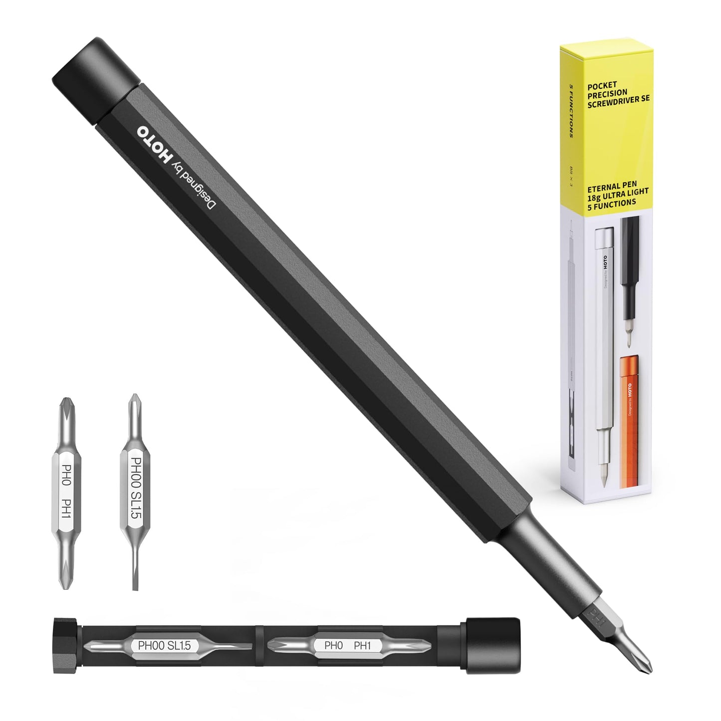 HOTO 5 in 1 Multitool Mini Screwdriver Set, Lightweight Pocket Screwdriver for Eyeglasses & Electronics, Magnetic Bits, Compact EDC Precision Screwdriver Set for Portable Repairs (BLACK)