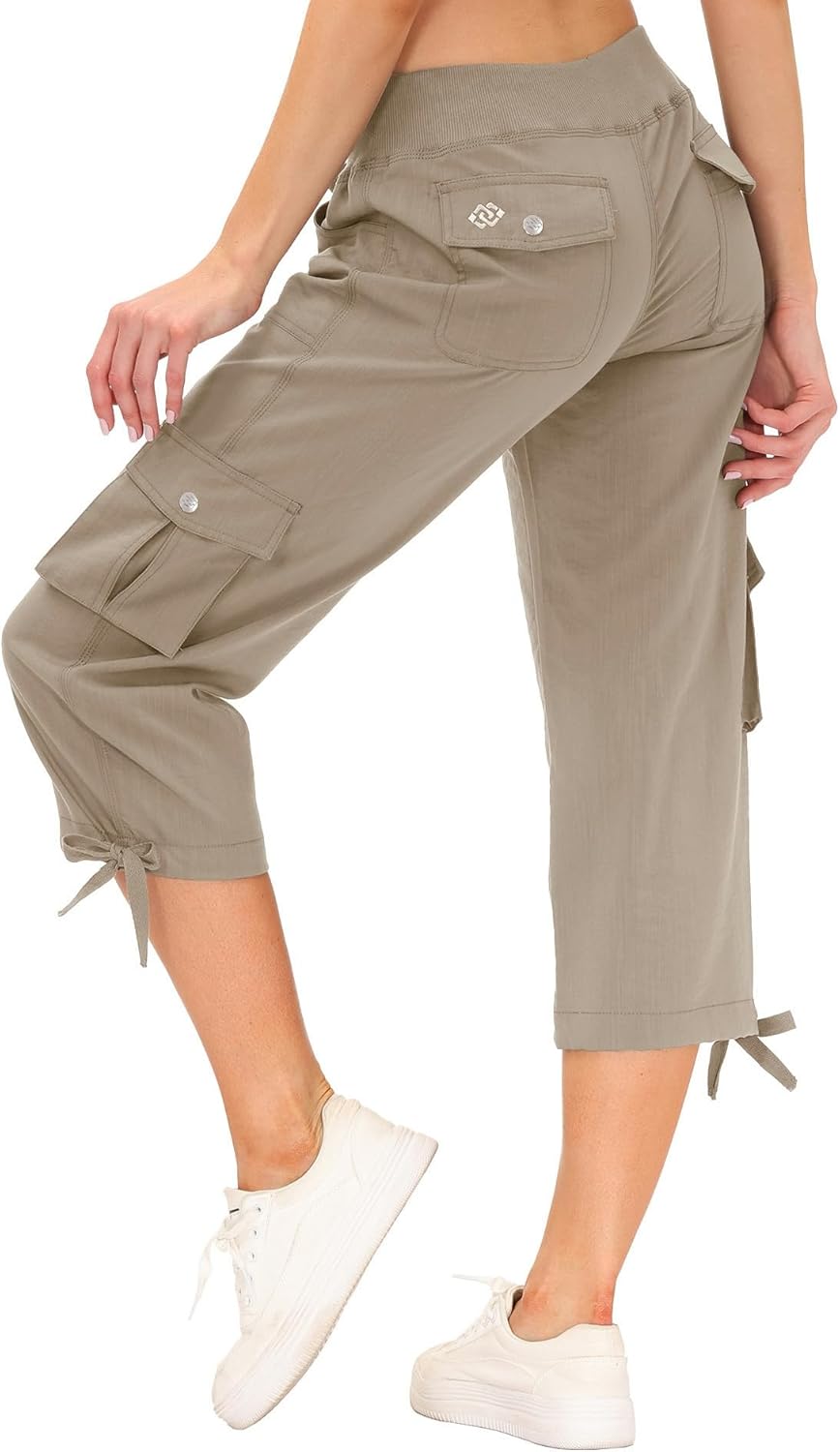 MoFiz Women's Capris - Lightweight Casual Pants with Pockets | Loose Fit Cargo Design for Hiking