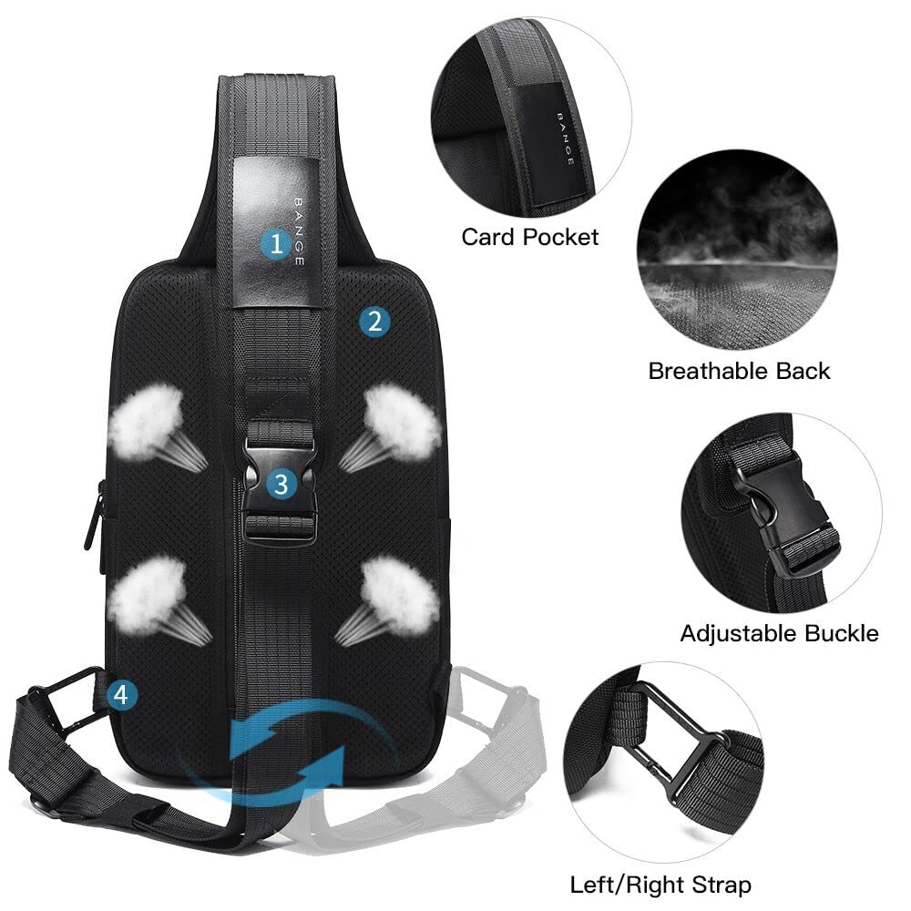 BANGE Anti theft Sling Backpack with Lock, Men's Sling Bag for Men, Shoulder Crossbody Backpack with USB Charging Port for Men and Women