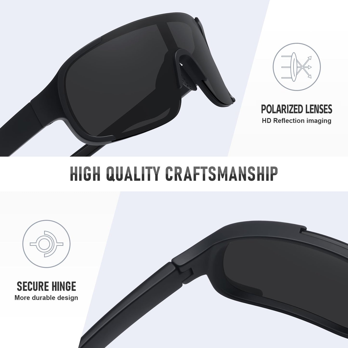 Ofwin Polarized Cycling Sports Sunglasses for Men Women UV Protection Fishing Bike Running Wrap Around Sun Glasses Matte Black/Gray