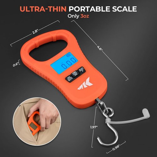KastKing ToughTide Fishing Scale - Ultra-Thin Digital Design, 65lb Capacity, USB Charging, LCD Display