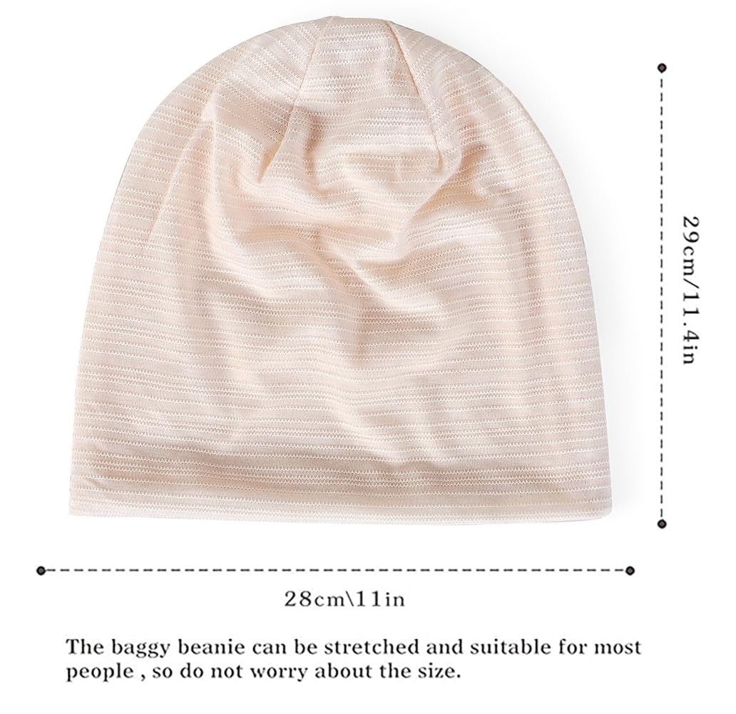 WULIQIUQIU Womens Chemo Beanie Hat Cancer Cap Stretch Slouchy Turban Headwear U-Black+Beige