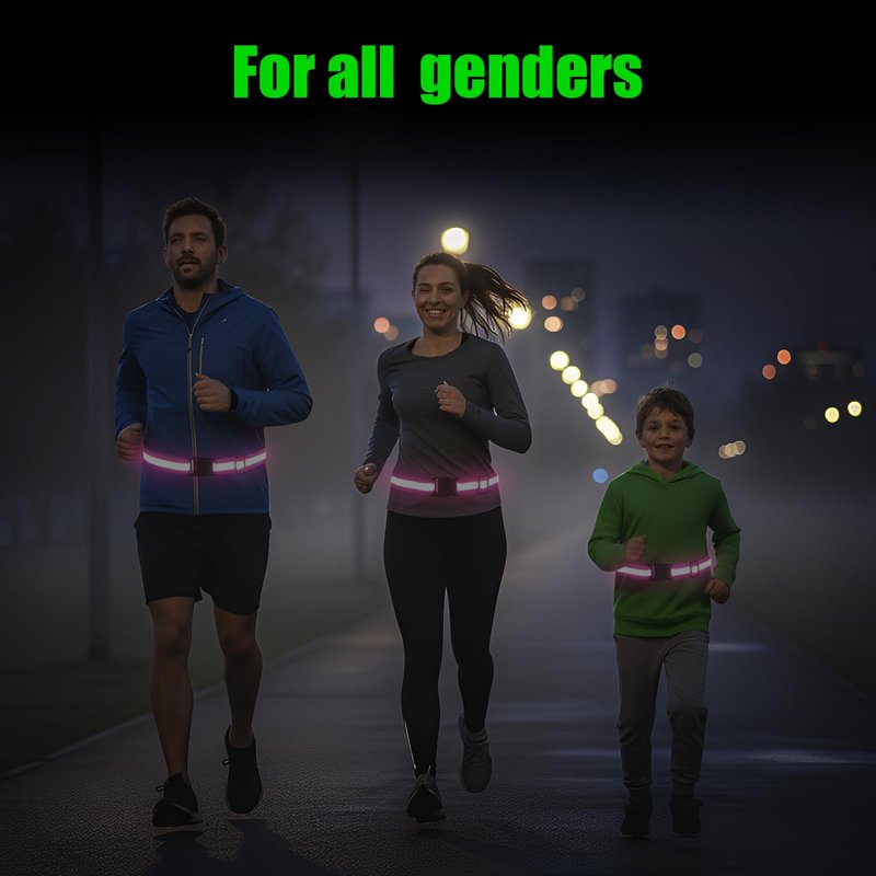 KH866 5PCS Reflective Belt or Sash PT Belts Lights Visibility Military Adjustable Lightweight Tape Vest Waist Straps for Night Running Walking Cycling Fits Women Men Kids - Green Red Blue Pink Orange