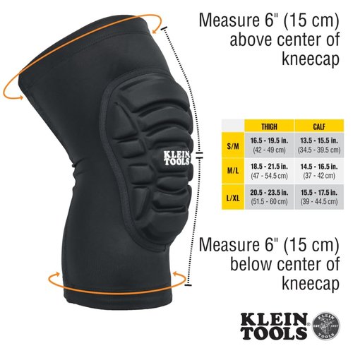 Klein Tools Knee Pads - Lightweight Padded Sleeves with Breathable Mesh Back | Black, M/L