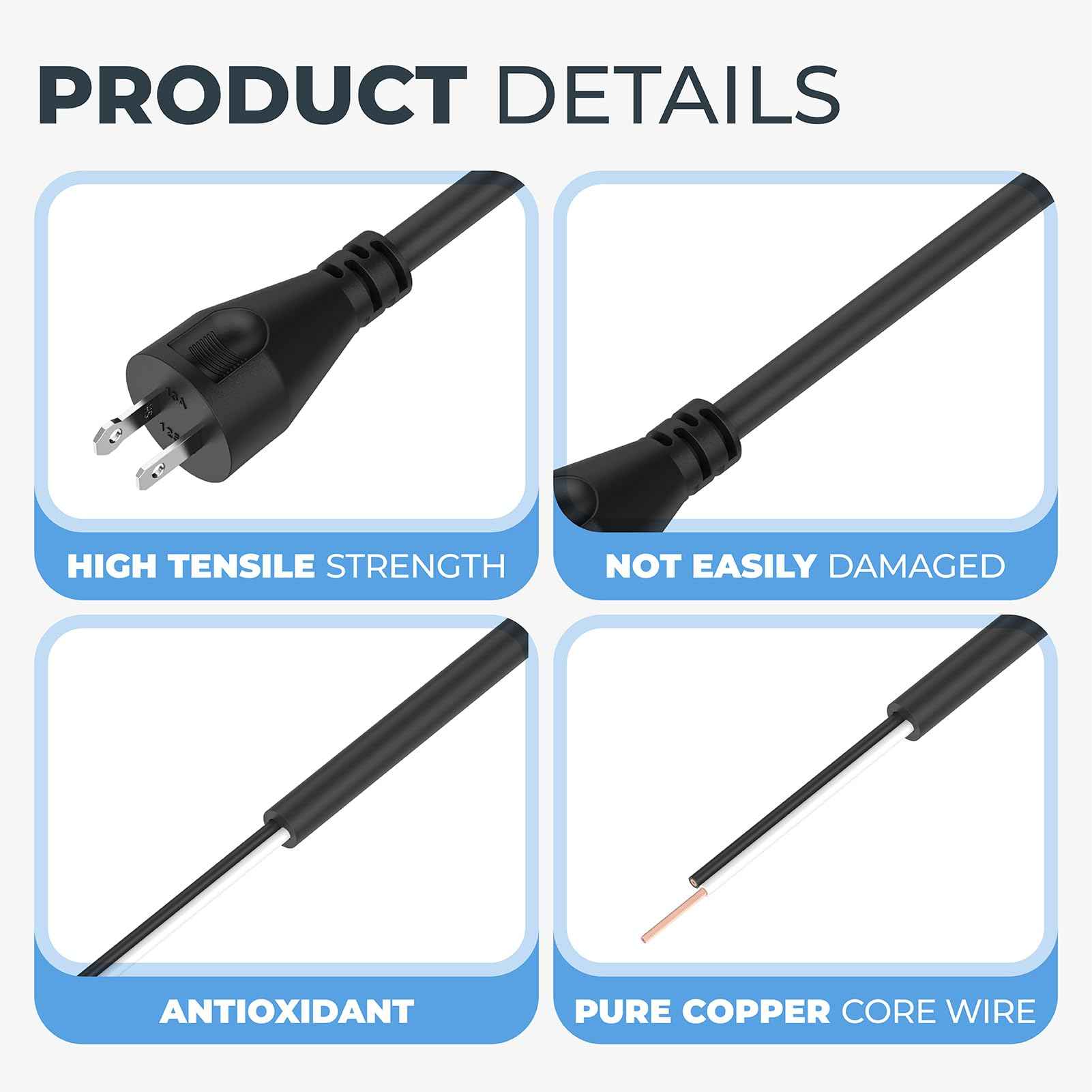 33007898 Power Cord compatible with DEWALT Miter Saw, Circular Saw, Polisher, Sander, Small Table Saw, 10ft 16 Gauge 2 Wire Power Cord for DW704 DW708 DW360 DW364 DWP849X DWP849 DW421