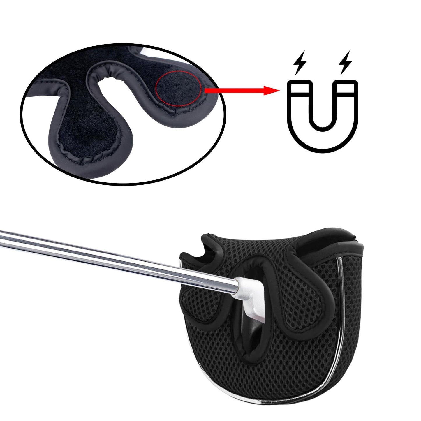 Andux Mesh Golf Putter Head Covers for Low Center Shaft Putter MT/TG22, Semicircle Black