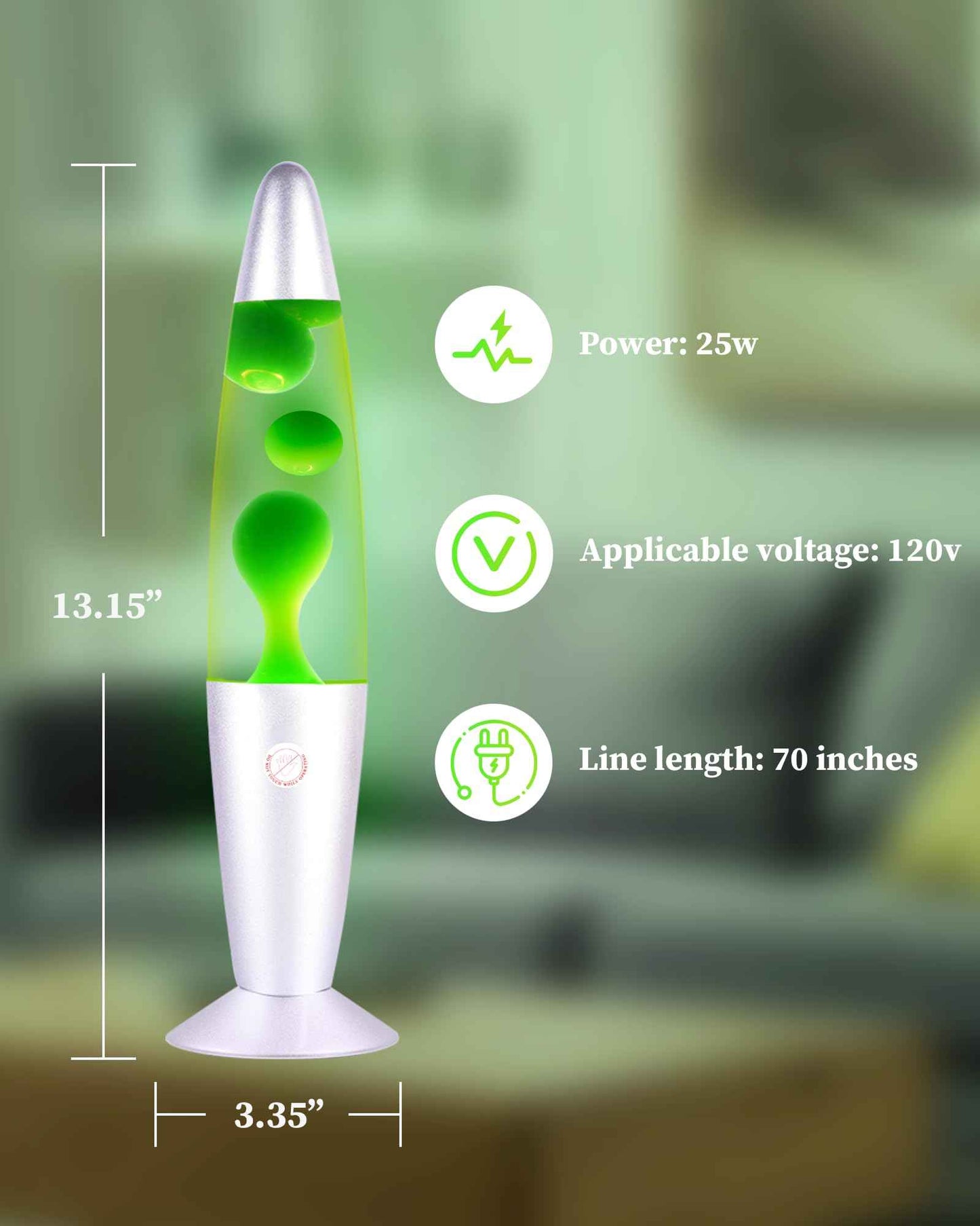 QQP Green Magma Liquid Motion Lamp,Sliver Base,Nightlight Light for Adults Teens Kids,Classic Decor Lamp for Office Bedroom and Living Room，13 Inches