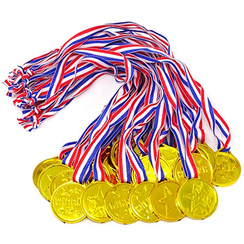 24PCS Gold Plastic Winner Award Medals for Parties & Sports