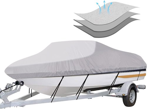 iCOVER Trailerable Boat Cover - Heavy Duty Waterproof Tarp for V-Hull & Fishing Boats | Fits 17'-19' Long