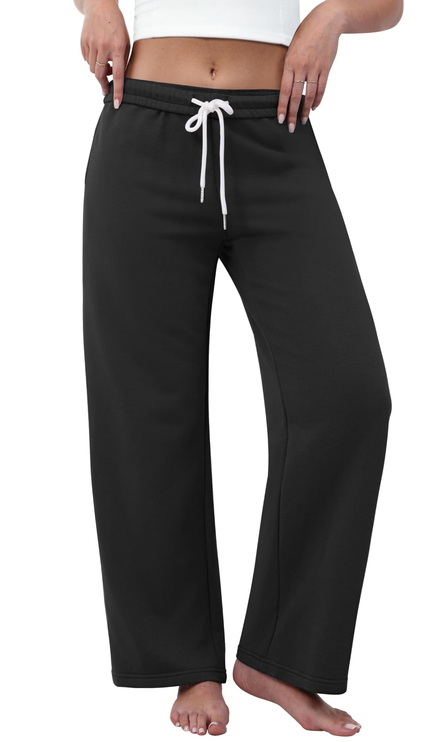 JEKAOYI Womens Sweatpants Wide Leg Drawstring Workout Casual Baggy Pants High Waist with Pockets Black