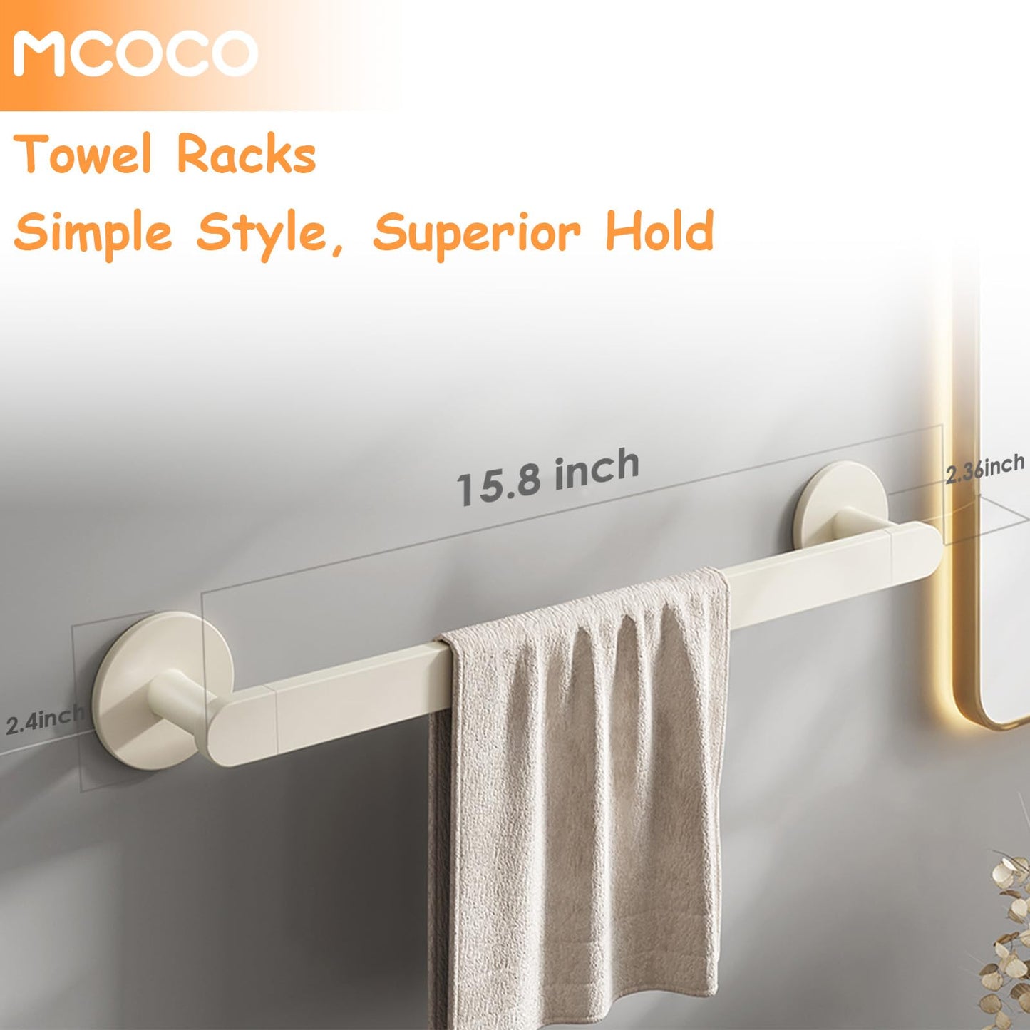 MCOCO Towel Rack for Bathroom Wall Mounted Adhesive Holder No Drill 15.8 inch Multi Use Space Saving Hanger for Towels Pot Lids Shoes 4 Layer Shield Rustproof Home Decor Classic White