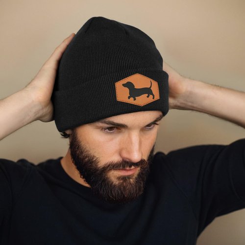 Lussues Nee Dachshund Beanie Hat for Men Women, Warm Winter Knit Cap for Dog Lover Black