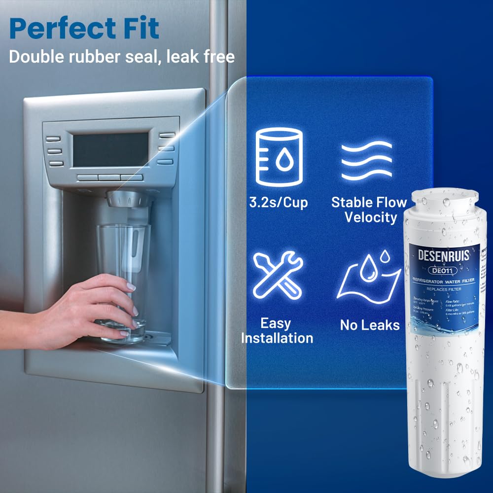 UKF8001 Replacement Compatible with Filter 4, EDR4RXD1, 4396395, UKF8001AXX, UKF8001AXX-200, UKF8001AXX-750, PURICLEAN II, Reduces 99% Chromium, Lead, PFOA and PFOS, 3 Pack, By DESENRUIS