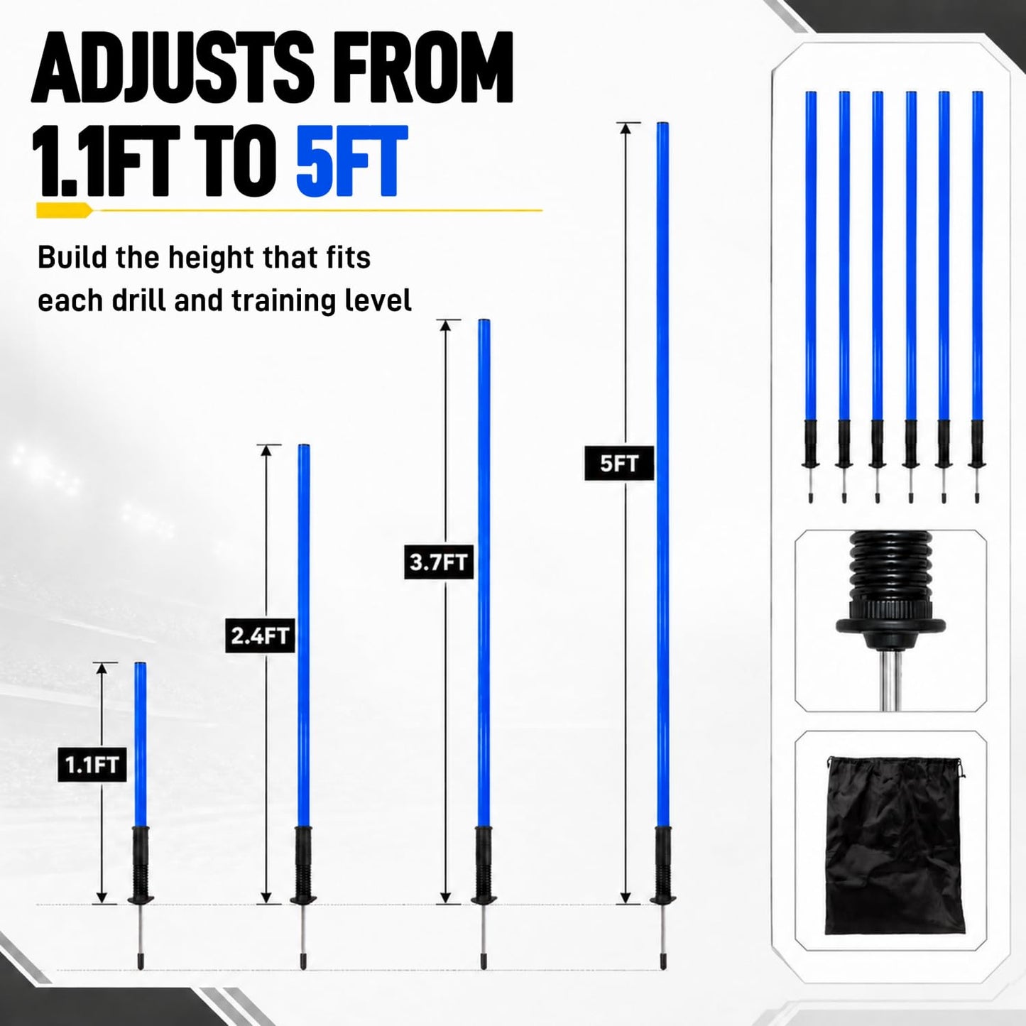 Nbguigdstr 6Pcs 5FT Agility Training Poles,Adjustable Speed and Agility Training Equipment,Sports Training Sticks (Blue)