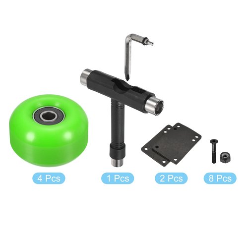 PATIKIL 52mm Skateboard Wheels and Bearings Set, 4 Pack Street Wheels for Skateboards Cruiser Wheel Replacement 95A, Green Black