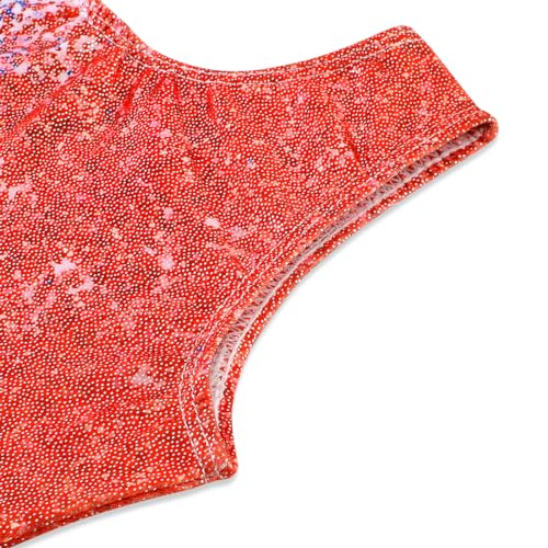 Gymnastics Leotard for Girls - Sparkle Snowflake Mermaid Biketard, Redbluefade, 5-6 Years