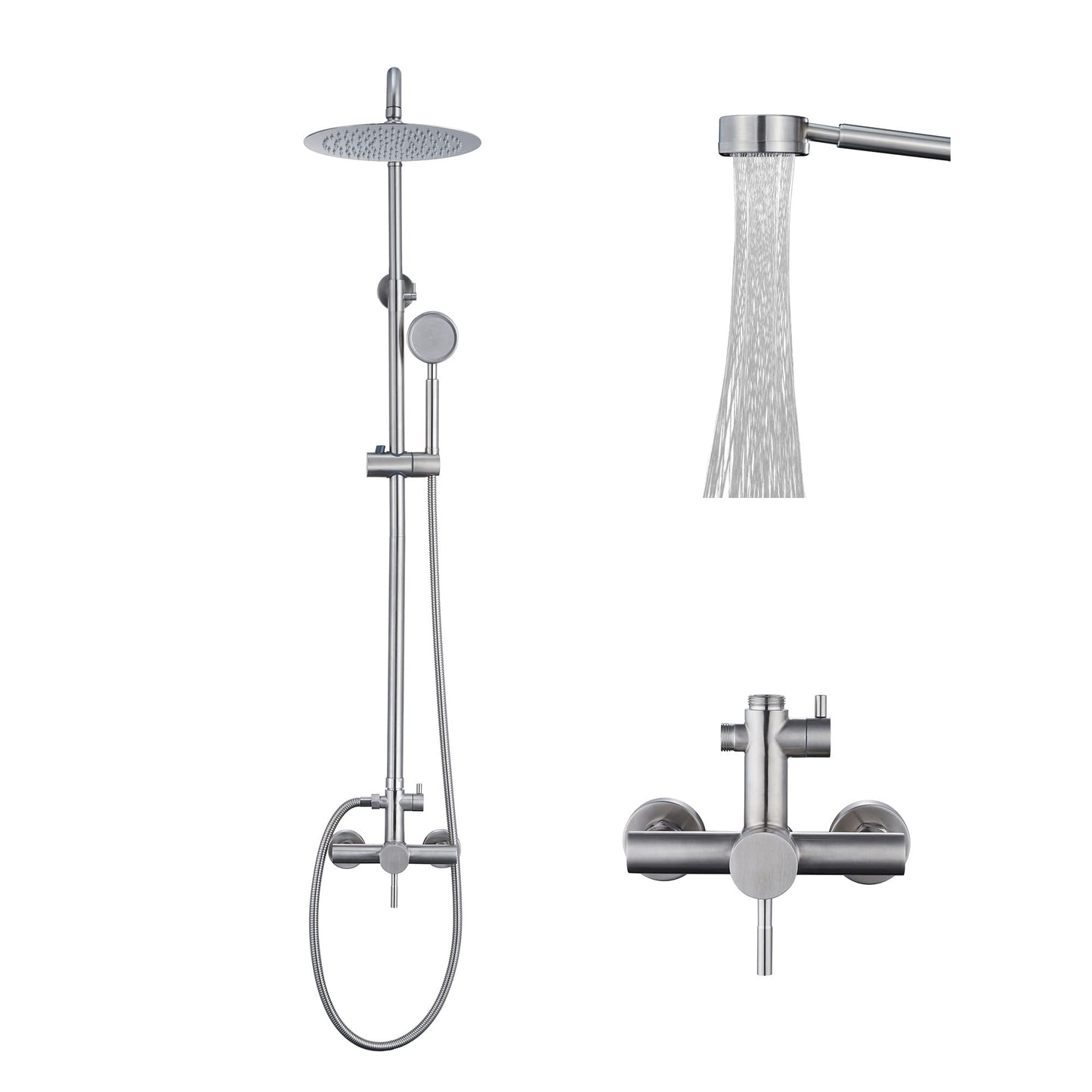 Foroute SS304 Shower Faucet Set - Outdoor Kit - Outdoor Fixtures with Brushed Nickel Shower Head & Handheld Spray, High Pressure