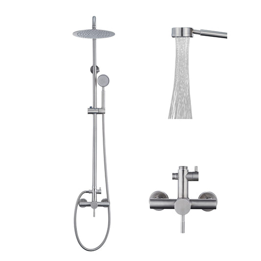 Foroute SS304 Shower Faucet Set - Outdoor Kit - Outdoor Fixtures with Brushed Nickel Shower Head & Handheld Spray, High Pressure