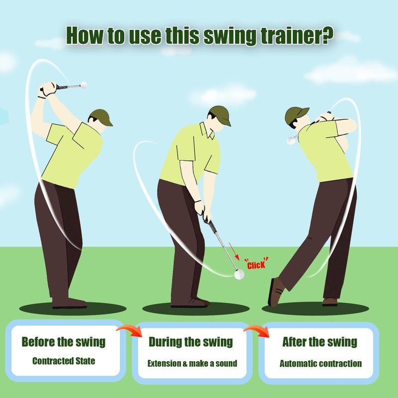 Ruoyang Retractable Golf Swing Trainer & Golf Grip Trainer for Warm-up, Right-Handed Golf Training Aid with Strength & Tempo Practice, Indoor Golf Club for Chipping and Hitting